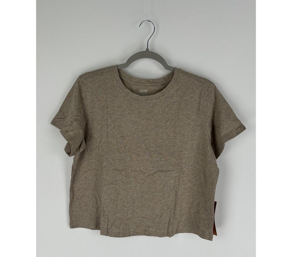 Girlfriend Collective Recycled Cotton Scoop Crop Tee Womens Size XL Heather Tan